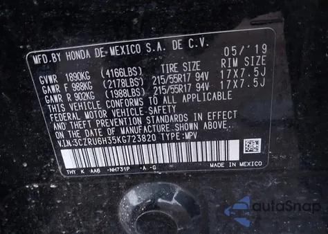 2019 Honda Hr-V Lx z USA, uszkodzony, nr VIN 3CZRU6H35KG723820